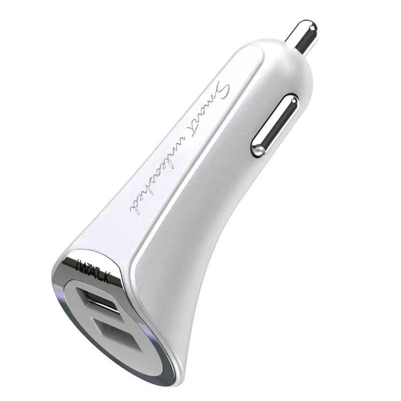 Iwalk Dolphin Car Charger 2 Port Usb 3.4A Output With Mfi Lighning Cable - White - Tashqila Iwalk Dolphin Car Charger 2 Port Usb 3.4A Output With Mfi Lighning Cable - White - Tashqila